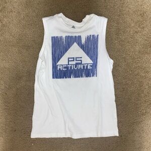 white and blue tank top